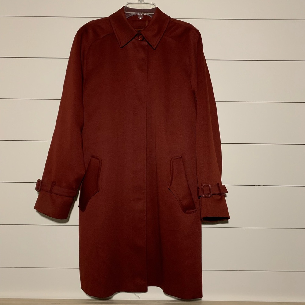 Burgundy red London fog button down coat